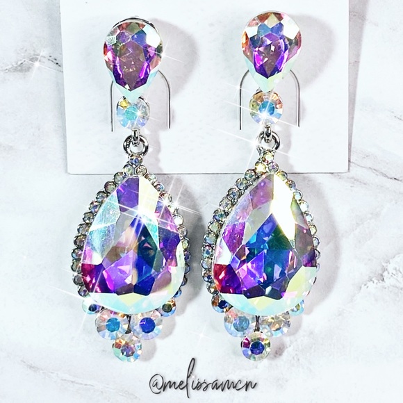 Aurora Borealis (AB) Austrian Crystal Drop Earrings - Bride, Wedding, Party, etc - Picture 5 of 7